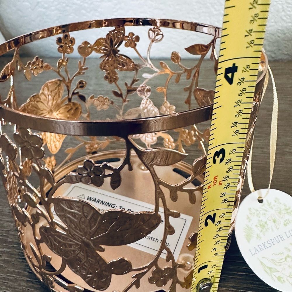 Floral Butterfly Rose Gold Cutout Metal Candle Sleeve Holder - Picture 2 of 3